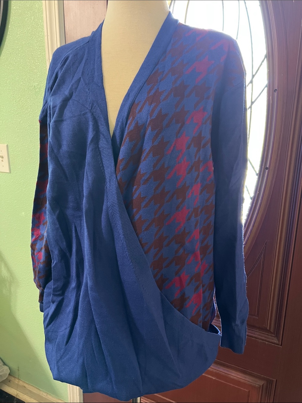 Blue Houndstooth Wrap Cardigan Jacket - Picture 2 of 4